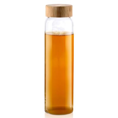 Glazen waterfles/drinkfles/sportfles - helder transparant - met Bamboe dop - 1000 ml
