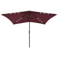VidaXL Parasol met led's en stalen paal 2x3 m bordeauxrood