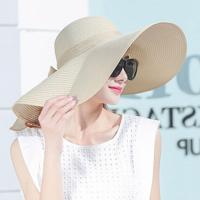 Vrouwen zomer hoeden opvouwbare brede rand strand Sun Straw Cap elegante hoeden Caps Color:Beige(M)