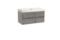 Storke Edge zwevend badmeubel 110 x 52 cm beton donkergrijs met Mata High asymmetrisch linkse wastafel in solid surface mat wit