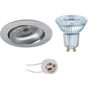 LED Spot Set - LEDVANCE Parathom PAR16 927 36D - Pragmi Delton Pro - GU10 Fitting - Dimbaar - Inbouw Rond - Mat Zilver - 3.7W - Warm Wit 2700K - Kantelbaar - Ø82mm