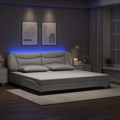 Bedframe met LED zonder matras "Hvar" kunstleer wit 200x200 cm