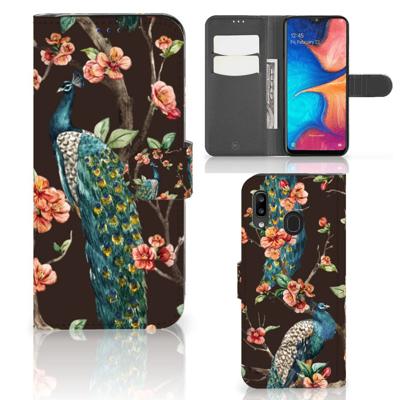 Samsung Galaxy A30 | Telefoonhoesje | Met pasjeshouder | Pauw met Bloemen