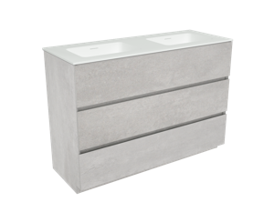 Storke Edge staand badkamermeubel 120 x 46 cm beton zilvergrijs met Mata dubbele wastafel in matte Solid Surface