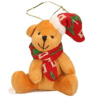 Kersthangers knuffelbeertjes beige met gekleurde sjaal en muts 7 cm - thumbnail