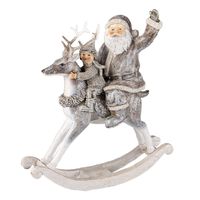 Clayre & Eef Grijze Decoratie kerstman op hobbelpaard 20*7*22 cm 6PR3475