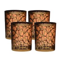 4x stuks theelichthouders/waxinelichthouders giraffe print glas goud 12.5 x 10 cm - thumbnail