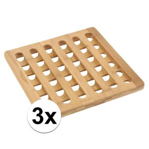 Pannenonderzetter - 3x - bamboe hout - L20 x B20 x H1 cm - hittebestendig