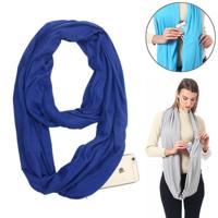 Vrouwen Solid winter Infinity Scarf Pocket lus rits zak sjaals (blauw)