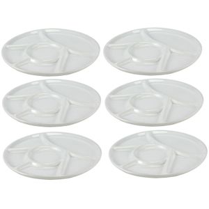 6x Witte fondue/gourmet/bbq borden 22,7 cm 6 vakken