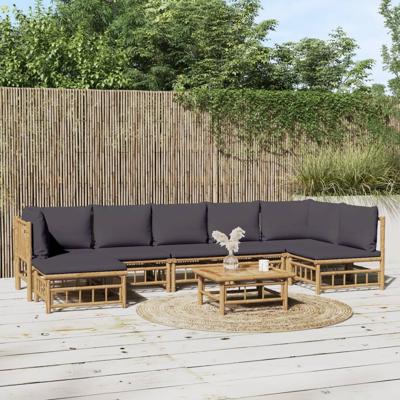 8-delige Loungeset met kussens bamboe donkergrijs