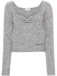 GANNI pull à logo brodé - Gris