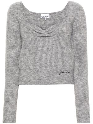 GANNI pull à logo brodé - Gris