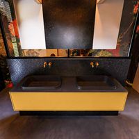 Badkamermeubelset Mondiaz Erin 150 cm met 1 Lade met RIDGE Wastafel Dubbel Urban Zonder Kraangaten Greeploos Mat Ocher
