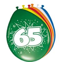 Verjaardagfeest leeftijd ballonnen - 65 jaar - 16x stuks - multi - 30 cm