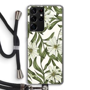 Wit bloemenpatroon: Samsung Galaxy S21 Ultra Transparant Hoesje met koord