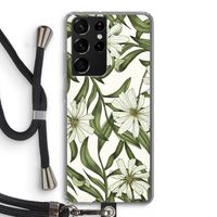 Wit bloemenpatroon: Samsung Galaxy S21 Ultra Transparant Hoesje met koord
