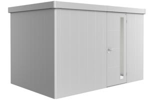 Biohort Metalen tuinhuis Neo - Enkele deur - Zilver - 2D (348x236 cm)- Plat dak- Metaal- Biohort