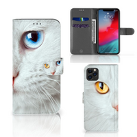 Apple iPhone 11 Pro Max Telefoonhoesje met Pasjes Witte Kat - thumbnail