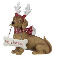 Clayre & Eef Kerstfiguur Hond 19x9x21 cm Bruin Polyresin Merry Woofmas Kerstgroep Bruin Kerstgroep