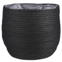 Mica Decorations Bloempot - rotan - zwart - jute - 26 x 24 cm - Met plastic binnenkant