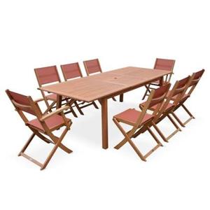 sweeek - Uitschuifbare houten tuintafel, 8 stoelen