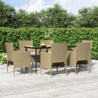 7-delige Tuinset met kussens beige en zwart