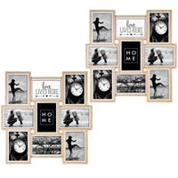 ZEP Multi fotolijst - 2x stuks - Multi - houten frame - naturel/wit - 9 lijstjes - 46 x 46 x 3 cm