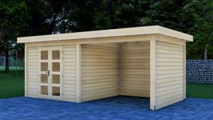 Prime Line blokhut 300x300 cm + luifel 300 cm + achterwand en zijwand- Plat dak- Onbehandeld vurenhout- Van Kooten - Van Kooten