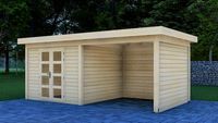 Prime Line blokhut 300x300 cm + luifel 300 cm + achterwand en zijwand- Plat dak- Onbehandeld vurenhout- Van Kooten - Van Kooten