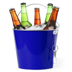 IJsemmer/bierkoeler - 6L - metaal - blauw - met flesopener - wijnkoeler - drankkoeler