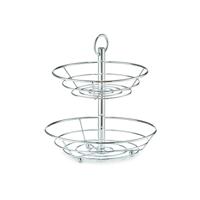 2-laags etagere - rond - zilver - metaal - D26 x H29 cm - fruitschaal/fruitmand