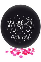 Grote Ballon Gender Reveal Hij of Zij Prik Mij met roze confetti