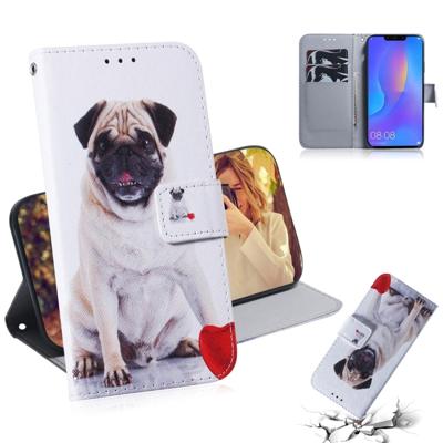 Mopshond patroon gekleurde tekening horizontale Flip lederen case voor Huawei P Smart + 2019/Nova 3i met houder & card slots & portemonnee