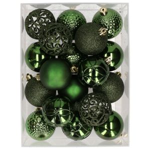 37x stuks kunststof kerstballen donkergroen 6 cm glans/mat/glitter mix