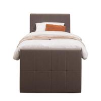 Leen Bakker - Boxspring Met Voetbord Liv Geblokt - Donker - 90x200 Cm - Ronde Poot - Stof - Bruin