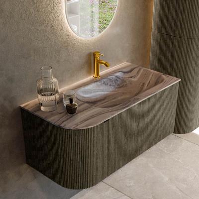 Badmeubel Mondiaz Kurve-Dlux | 95 cm | Meubelkleur Shadow | Wastafelkleur Sombra | Solid surface | Wasbak rechter zijde spoelbak | 1 kraangat