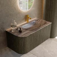 Badmeubel Mondiaz Kurve-Dlux | 95 cm | Meubelkleur Shadow | Wastafelkleur Sombra | Solid surface | Wasbak rechter zijde spoelbak | 1 kraangat