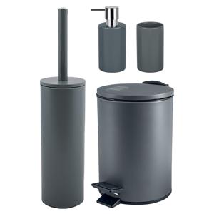 Badkamer accessoires set - WC-borstel/pedaalemmer/zeeppompje/beker - metaal/keramiek - donkergrijs