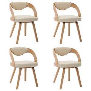 The Living Store Eetkamerstoelen - Set van 4 - Crème en lichtbruin - Kunstleer - 53 x 54 x 77 cm (B x D x H)