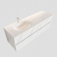 Badkamermeubel BWS Valencia Carrara Mat 150 cm Solid Surface Wastafel Links (1 kraangat, 4 lades)