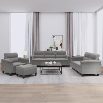 4-delige Loungeset met kussens microvezelstof donkergrijs