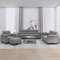 4-delige Loungeset met kussens microvezelstof donkergrijs