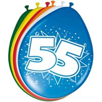8x stuks Gekleurde ballonnen versiering 55 jaar 8 stuks - thumbnail
