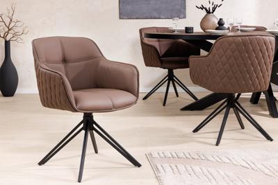 Draaibare Design Stoel EUPHORIA Bruin Echt Leer Zwart Metalen Frame met Armleuning - 45861