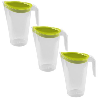 3x Waterkannen/sapkannen met groene deksel 1,75 liter kunststof