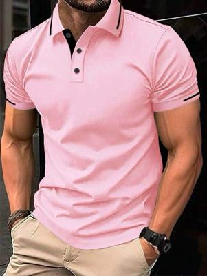 Bon&Bon Men's Geometric Textured Short Sleeve Polo Shirt - Black Pink / XL