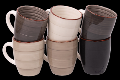 Grote industriële koffiekopjes met oor - Set van 6 - 340 ML - allen unieke kleur - koffiemok - cappuccinomok