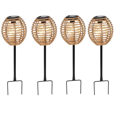 Pro Garden Solar tuinlamp / prikspot - 4x - warm wit - 13 x 13 x 52 cm - tuinverlichting
