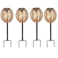 Pro Garden Solar tuinlamp / prikspot - 4x - warm wit - 13 x 13 x 52 cm - tuinverlichting